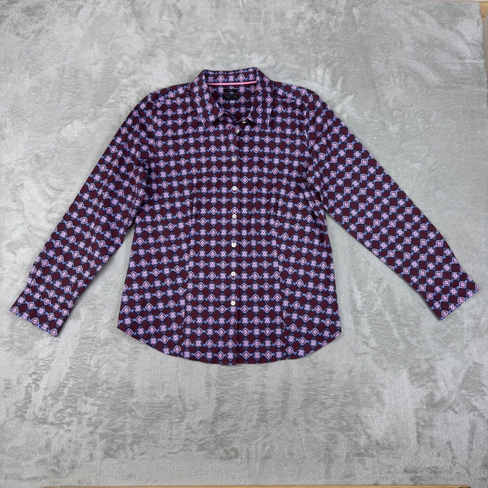 Talbots Size 8 Non-Iron Button-Front Shirt Women's Geometric Print